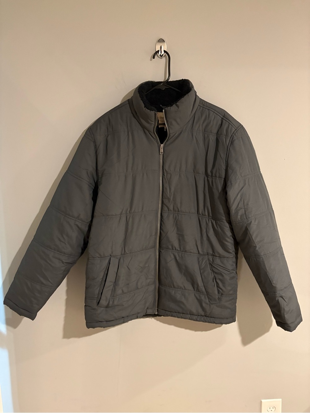Weatherproof Gray Puffer Jacket Men’s Large Sherpa Fleece Lined Full Zip